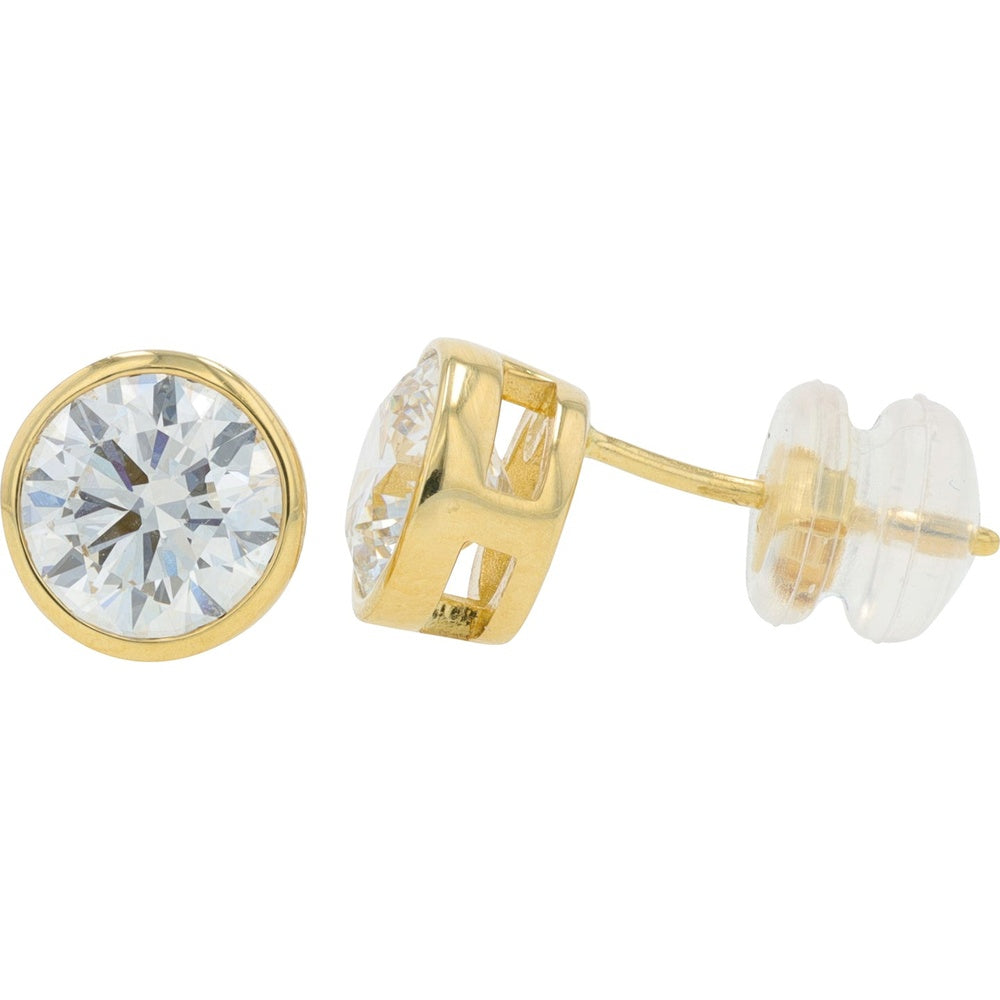 14K Yellow Gold Bezel Set Lab Grown Diamond Stud Earrings - 2.00 Carat Total Diamond Weight with F Color and VS Clarity