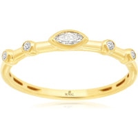 14K Yellow Gold Bezel-Set Marquise Diamond Band with Alternating Round Diamond Accents - 0.14 Carat Total Diamond Weight - Royal Jewelry