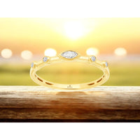 14K Yellow Gold Bezel-Set Marquise Diamond Band with Alternating Round Diamond Accents - 0.14 Carat Total Diamond Weight - Royal Jewelry