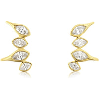 14K Yellow Gold Bezel-Set Marquise Diamond Ear Climbers - 0.60 Carat Total Diamond Weight - Royal Jewelry