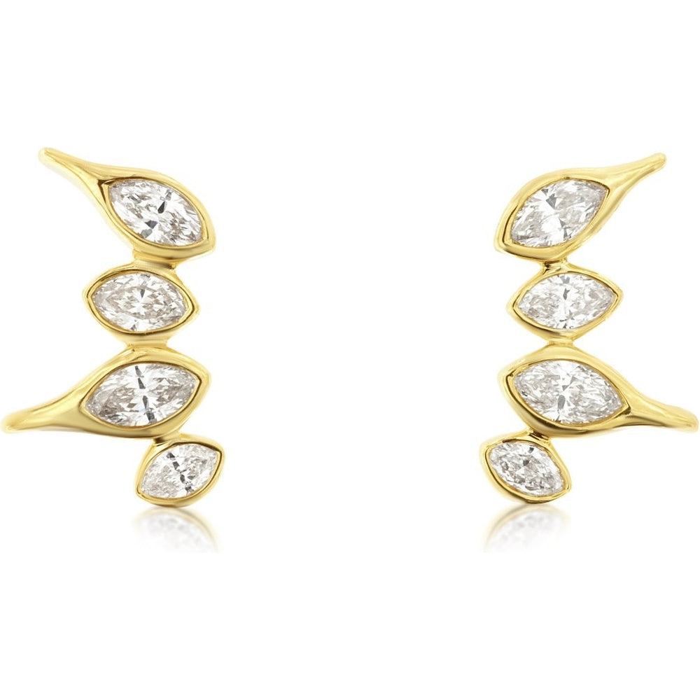 14K Yellow Gold Bezel-Set Marquise Diamond Ear Climbers - 0.60 Carat Total Diamond Weight - Royal Jewelry
