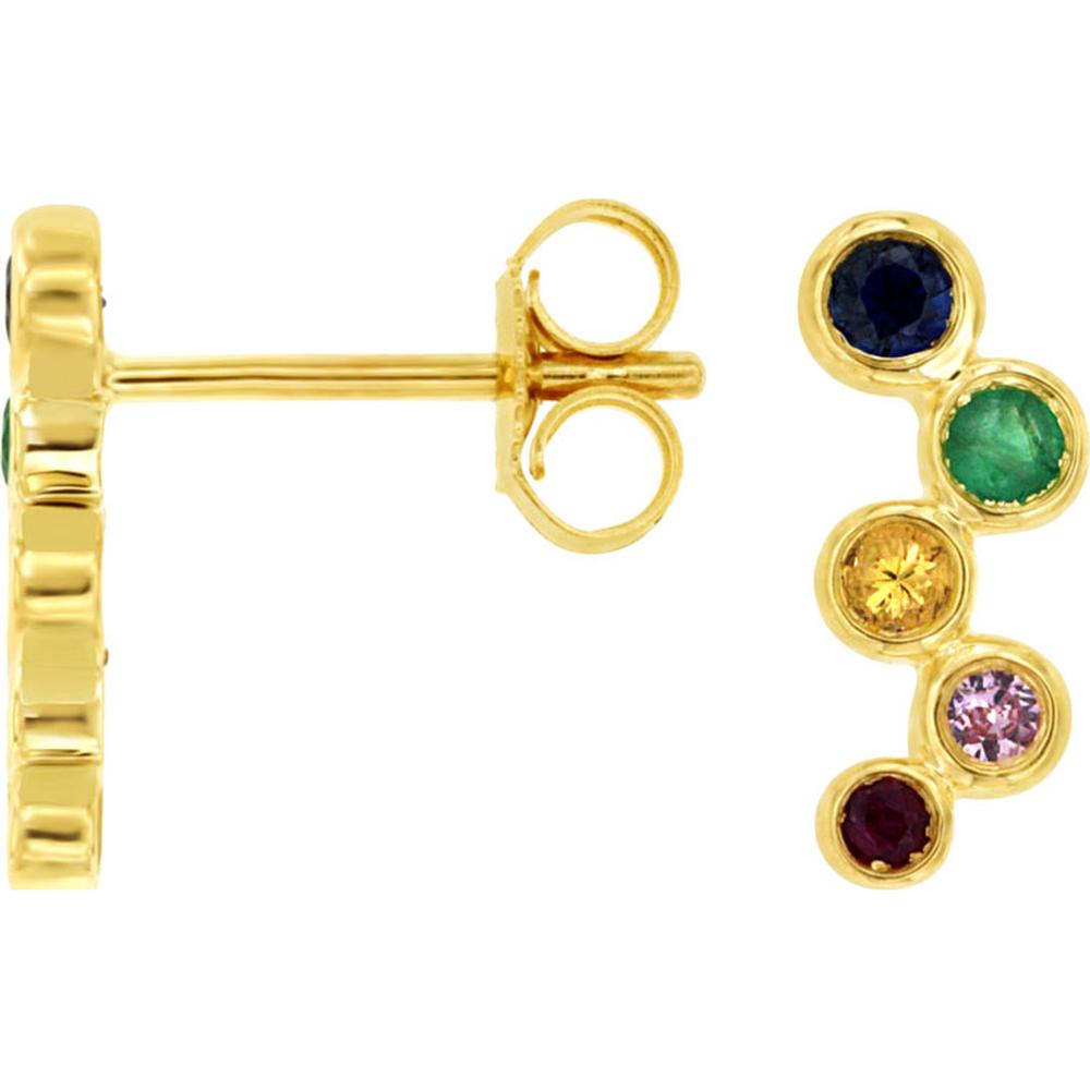 14K Yellow Gold Bezel Set Mixed Color Round Sapphire Stud Earrings - 0.34 Carat Total Sapphire Weight - Royal Jewelry