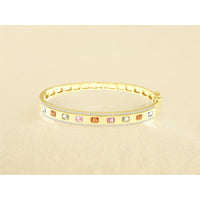 14K Yellow Gold Bezel-Set Mixed Color Sapphire and Pavé Diamond Bangle - 2.30 Carat Total Sapphire Weight and 0.65 Carat Total Diamond Weight - Royal Jewelry