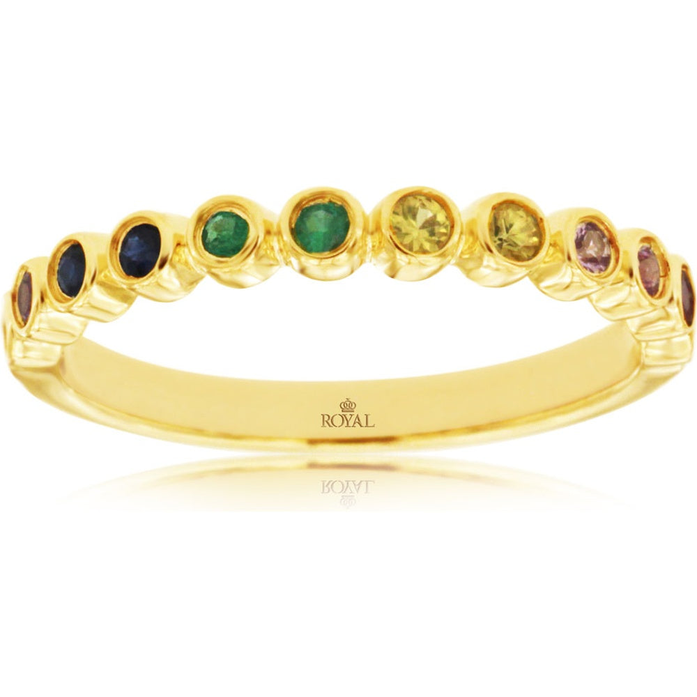 14K Yellow Gold Bezel-Set Mixed Color Sapphire Band with Round Gemstones - 0.24 Carat Total Sapphire Weight - Royal Jewelry
