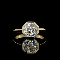 14K Yellow Gold Bezel Set Octagon Cut Lab Diamond Solitaire Ring - 2.05 Carats E-F VS1 - Covaloro Fine Jewelry