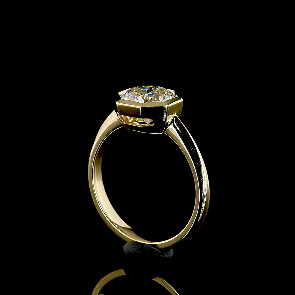 14K Yellow Gold Bezel Set Octagon Cut Lab Diamond Solitaire Ring - 2.05 Carats E-F VS1 - Covaloro Fine Jewelry