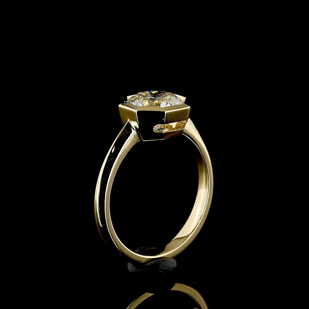 14K Yellow Gold Bezel Set Octagon Cut Lab Diamond Solitaire Ring - 2.05 Carats E-F VS1 - Covaloro Fine Jewelry