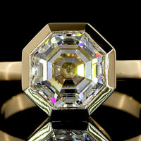 14K Yellow Gold Bezel Set Octagon Cut Lab Diamond Solitaire Ring - 3.33 Carat E-F VVS2 IGI Certified - Covaloro Fine Jewelry