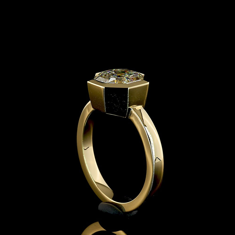 14K Yellow Gold Bezel Set Octagon Cut Lab Diamond Solitaire Ring - 3.33 Carat E-F VVS2 IGI Certified - Covaloro Fine Jewelry