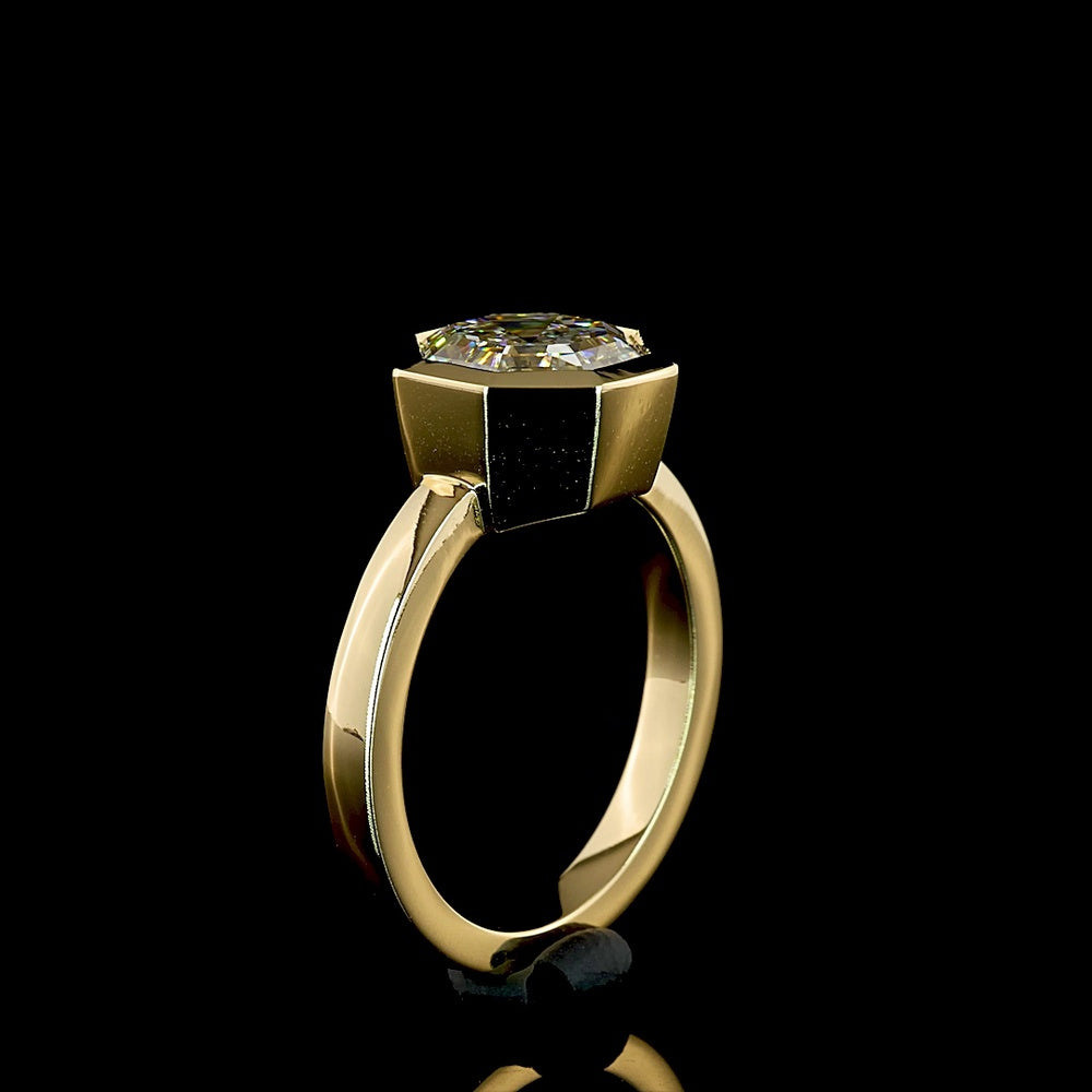 14K Yellow Gold Bezel Set Octagon Cut Lab Diamond Solitaire Ring - 3.33 Carat E-F VVS2 IGI Certified - Covaloro Fine Jewelry