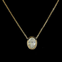 14K Yellow Gold Bezel-Set Oval Cut Lab Diamond Solitaire Pendant - 1.03 Carat D VVS2 IGI Certified - Covaloro Fine Jewelry