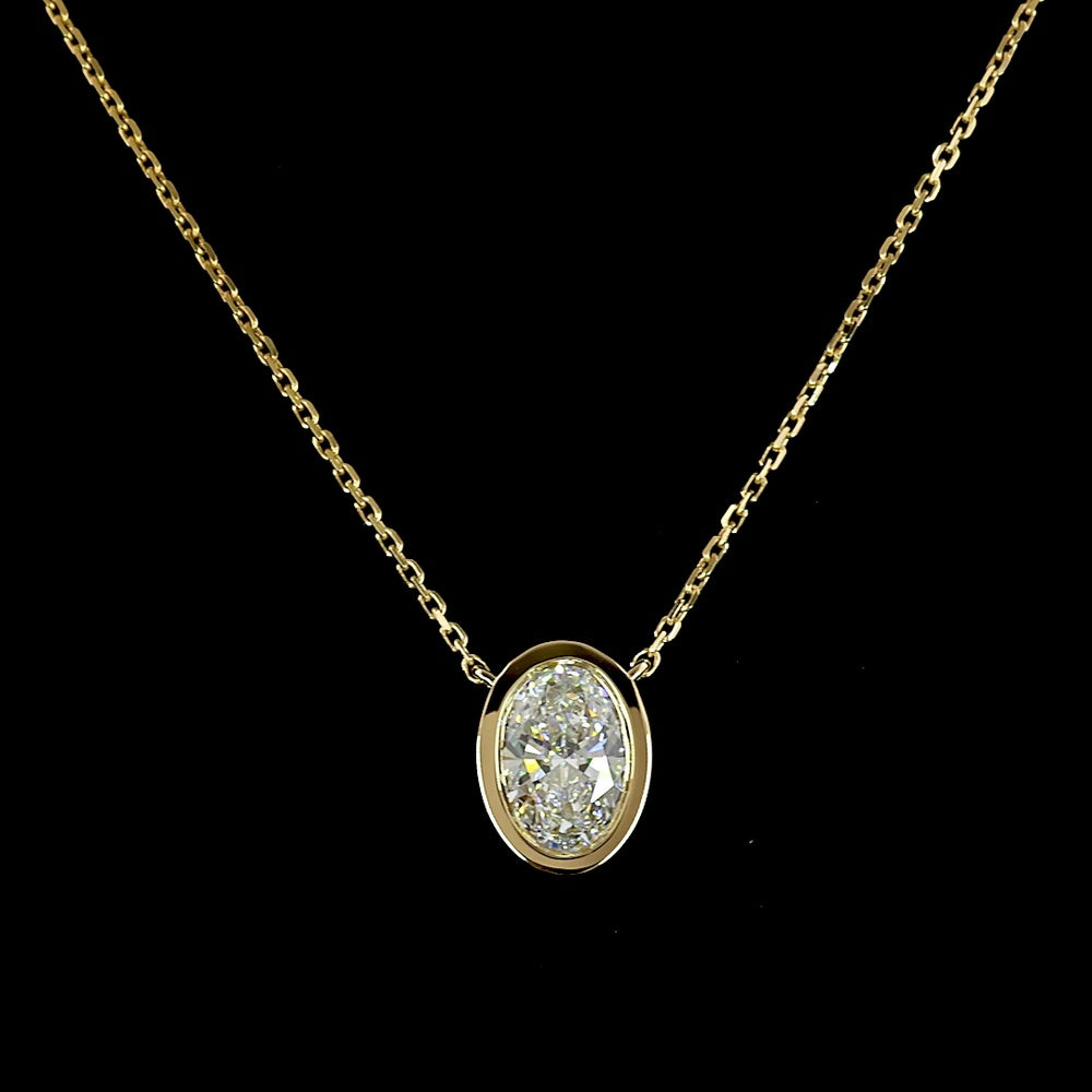 14K Yellow Gold Bezel-Set Oval Cut Lab Diamond Solitaire Pendant - 1.03 Carat D VVS2 IGI Certified - Covaloro Fine Jewelry