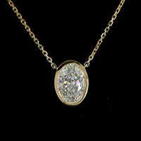 14K Yellow Gold Bezel-Set Oval Cut Lab Diamond Solitaire Pendant - 1.03 Carat D VVS2 IGI Certified - Covaloro Fine Jewelry