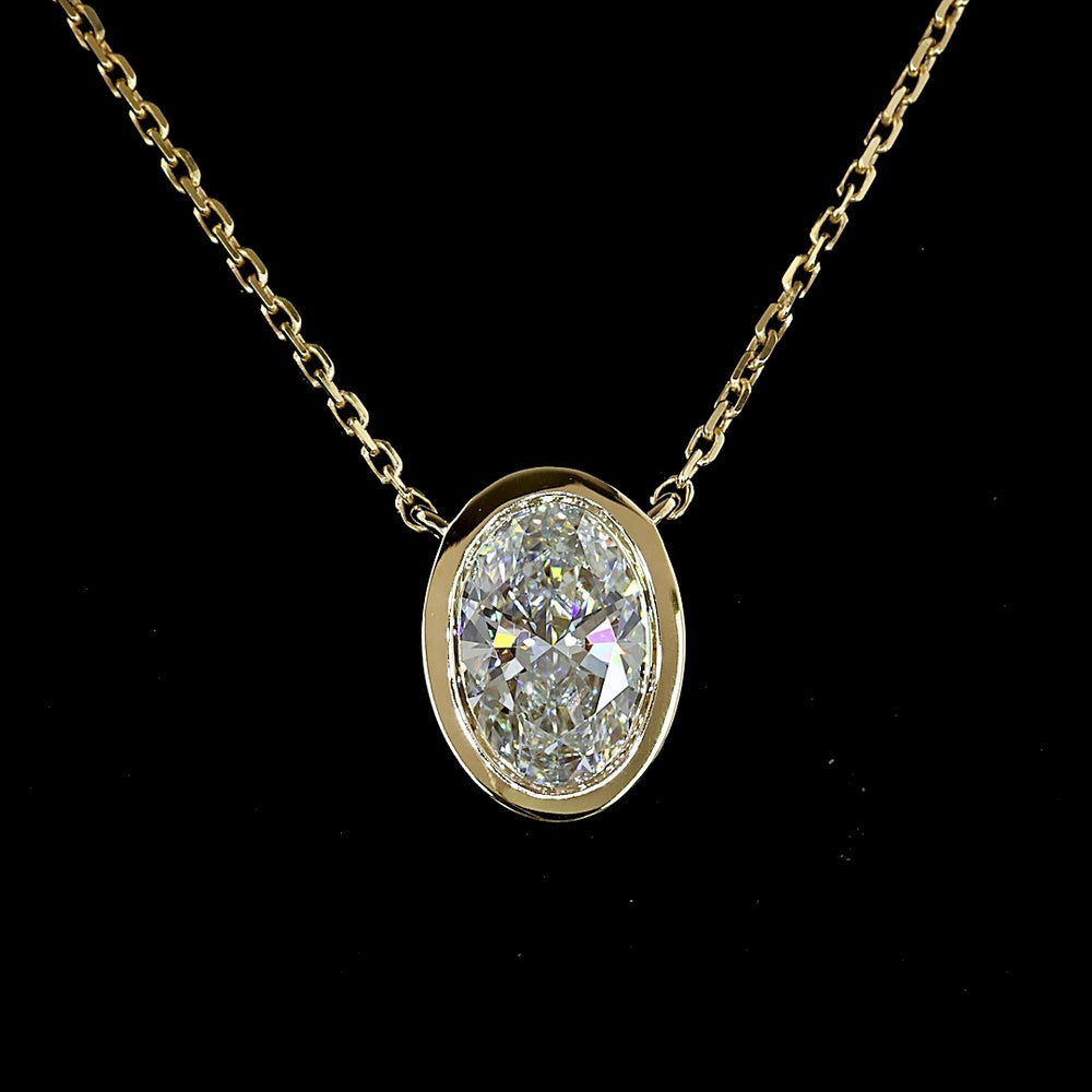 14K Yellow Gold Bezel-Set Oval Cut Lab Diamond Solitaire Pendant - 1.03 Carat D VVS2 IGI Certified - Covaloro Fine Jewelry