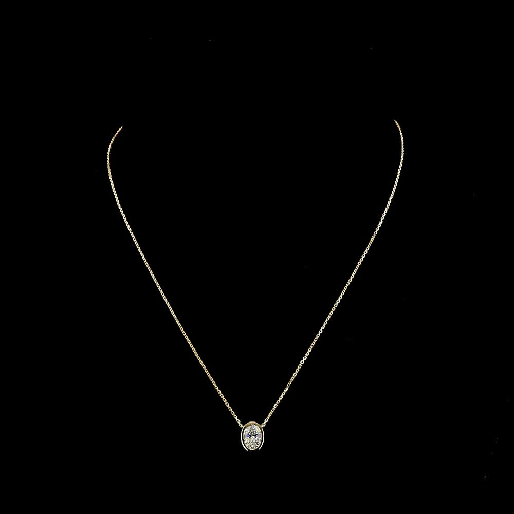 14K Yellow Gold Bezel-Set Oval Cut Lab Diamond Solitaire Pendant - 1.03 Carat D VVS2 IGI Certified - Covaloro Fine Jewelry
