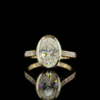 14K Yellow Gold Bezel Set Oval Cut Lab Diamond Solitaire Ring with Baguette and Round Diamond Shank - 3.43 Carat Total Diamond Weight - Covaloro Fine Jewelry