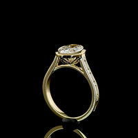 14K Yellow Gold Bezel Set Oval Cut Lab Diamond Solitaire Ring with Baguette and Round Diamond Shank - 3.43 Carat Total Diamond Weight - Covaloro Fine Jewelry