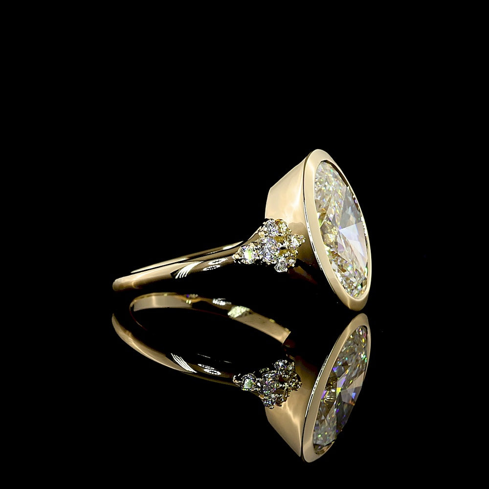 14K Yellow Gold Bezel Set Oval Lab Diamond Ring - 5.03 Carat Center with Accent Diamonds - 5.21 Total Carat Weight - Covaloro Fine Jewelry
