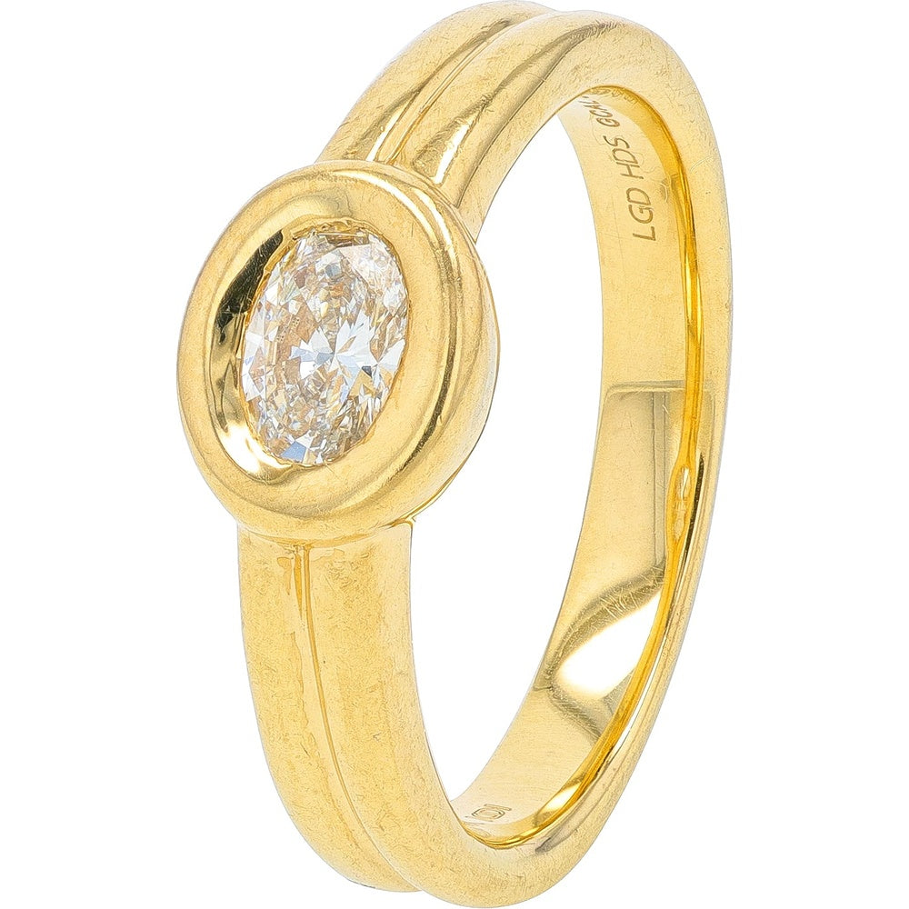 14K Yellow Gold Bezel-Set Oval Lab Grown Diamond Engagement Ring - 0.50 Carat Total Diamond Weight