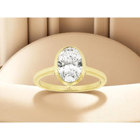 14K Yellow Gold Bezel Set Oval Lab Grown Diamond Engagement Ring - 2.00 Carat Diamond Weight - Royal Jewelry