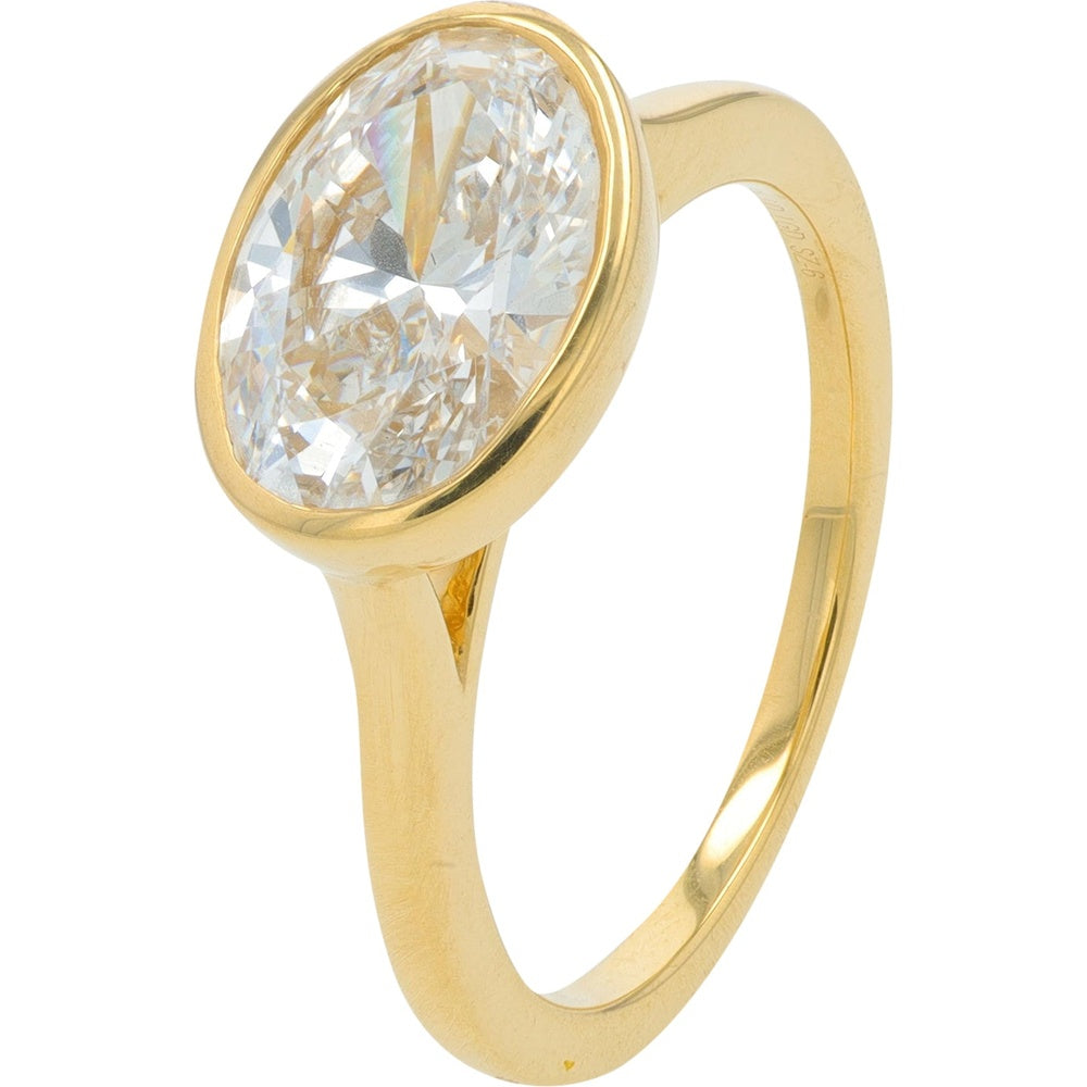 14K Yellow Gold Bezel-Set Oval Lab Grown Diamond Engagement Ring - 2.00 Carat Total Diamond Weight