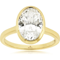 14K Yellow Gold Bezel Set Oval Lab Grown Diamond Engagement Ring - 3.00 Carat Total Diamond Weight - Royal Jewelry