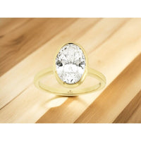 14K Yellow Gold Bezel Set Oval Lab Grown Diamond Engagement Ring - 3.00 Carat Total Diamond Weight - Royal Jewelry