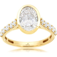 14K Yellow Gold Bezel-Set Oval Lab Grown Diamond Engagement Ring with Accented Band - 2.50 Carat Total Diamond Weight - Royal Jewelry