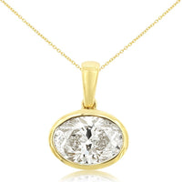 14K Yellow Gold Bezel Set Oval Lab Grown Diamond Pendant - 2.10 Carat Total Diamond Weight - Royal Jewelry