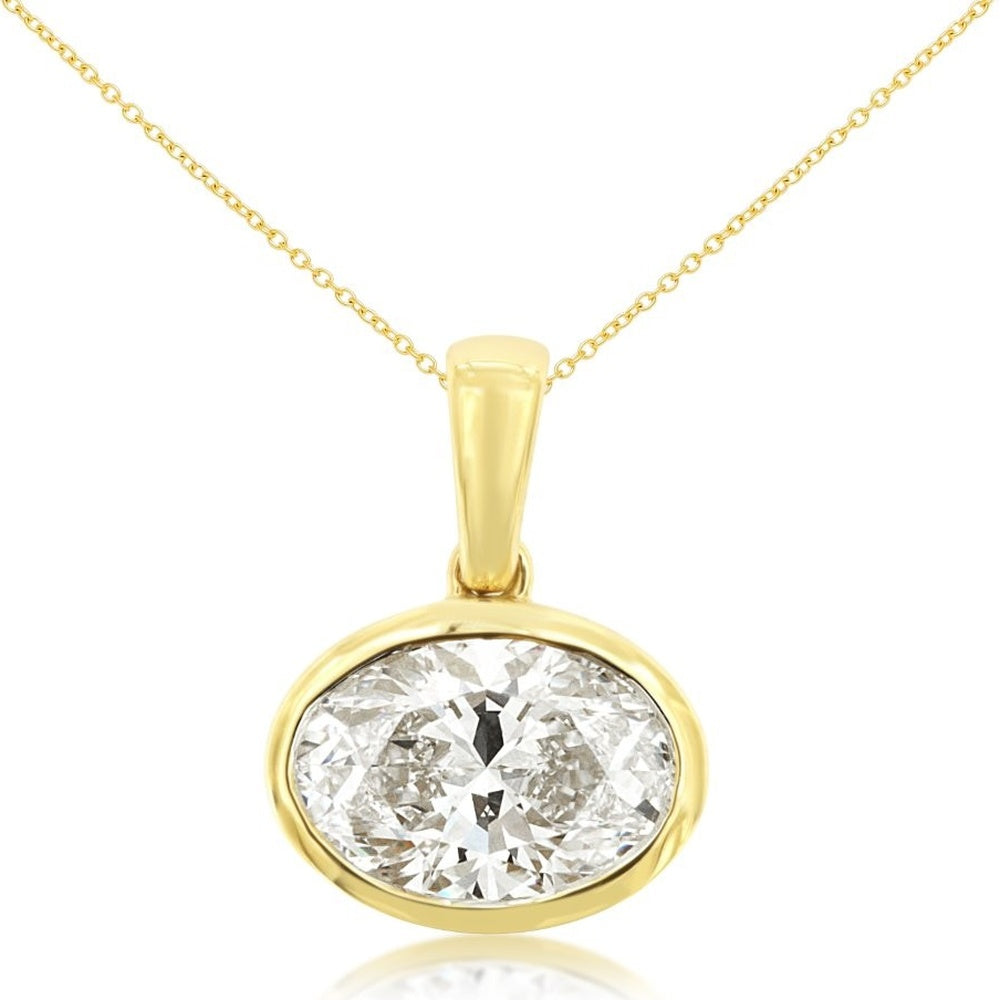 14K Yellow Gold Bezel Set Oval Lab Grown Diamond Pendant - 2.10 Carat Total Diamond Weight - Royal Jewelry