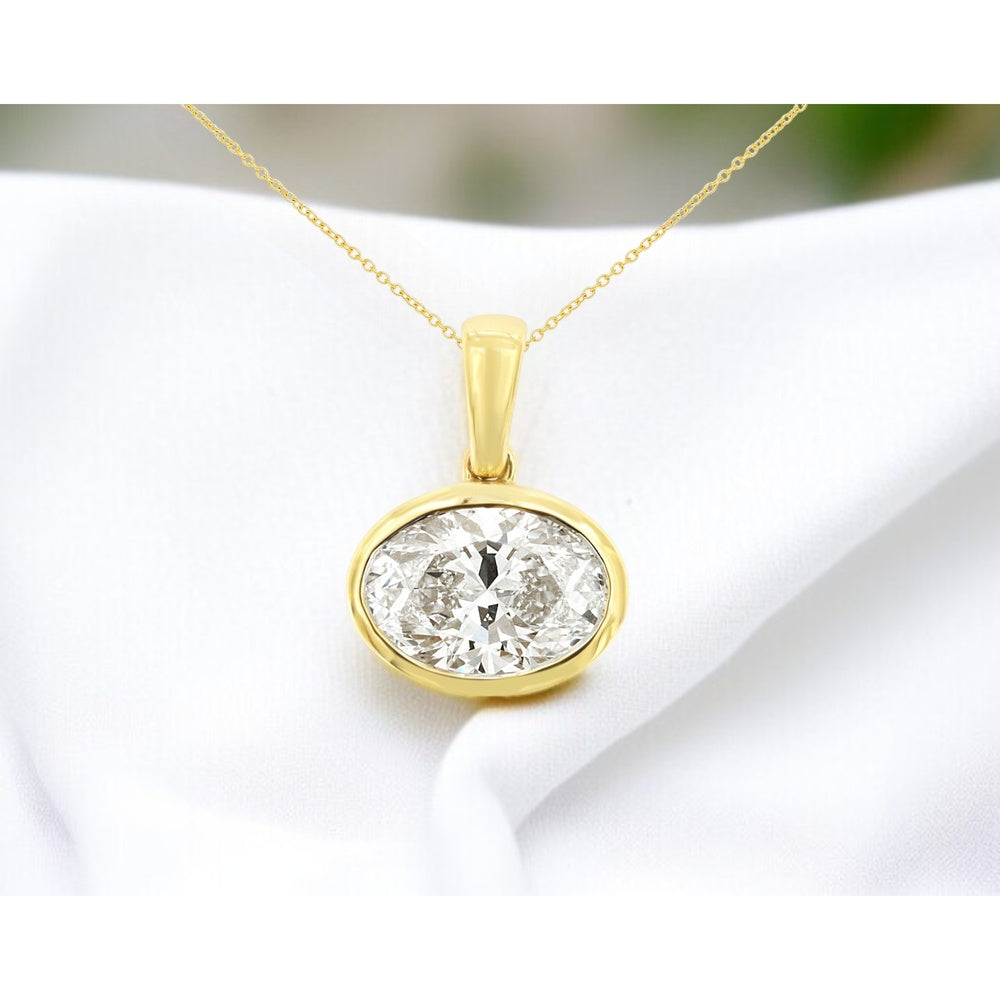 14K Yellow Gold Bezel Set Oval Lab Grown Diamond Pendant - 2.10 Carat Total Diamond Weight - Royal Jewelry