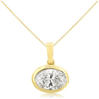 14K Yellow Gold Bezel Set Oval Lab Grown Diamond Pendant with Cable Link Chain - 1.12 Carat Total Diamond Weight - Royal Jewelry