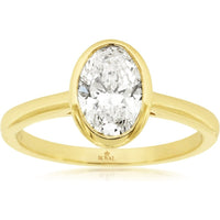 14K Yellow Gold Bezel Set Oval Lab Grown Diamond Solitaire Engagement Ring - 1.10 Carat Total Diamond Weight - Royal Jewelry