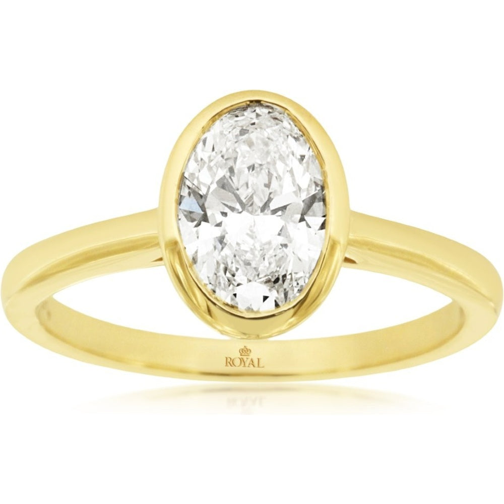 14K Yellow Gold Bezel Set Oval Lab Grown Diamond Solitaire Engagement Ring - 1.10 Carat Total Diamond Weight - Royal Jewelry