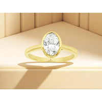 14K Yellow Gold Bezel Set Oval Lab Grown Diamond Solitaire Engagement Ring - 1.10 Carat Total Diamond Weight - Royal Jewelry