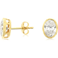 14K Yellow Gold Bezel-Set Oval Lab-Grown Diamond Stud Earrings - 2.00 Carat Total Diamond Weight - Royal Jewelry