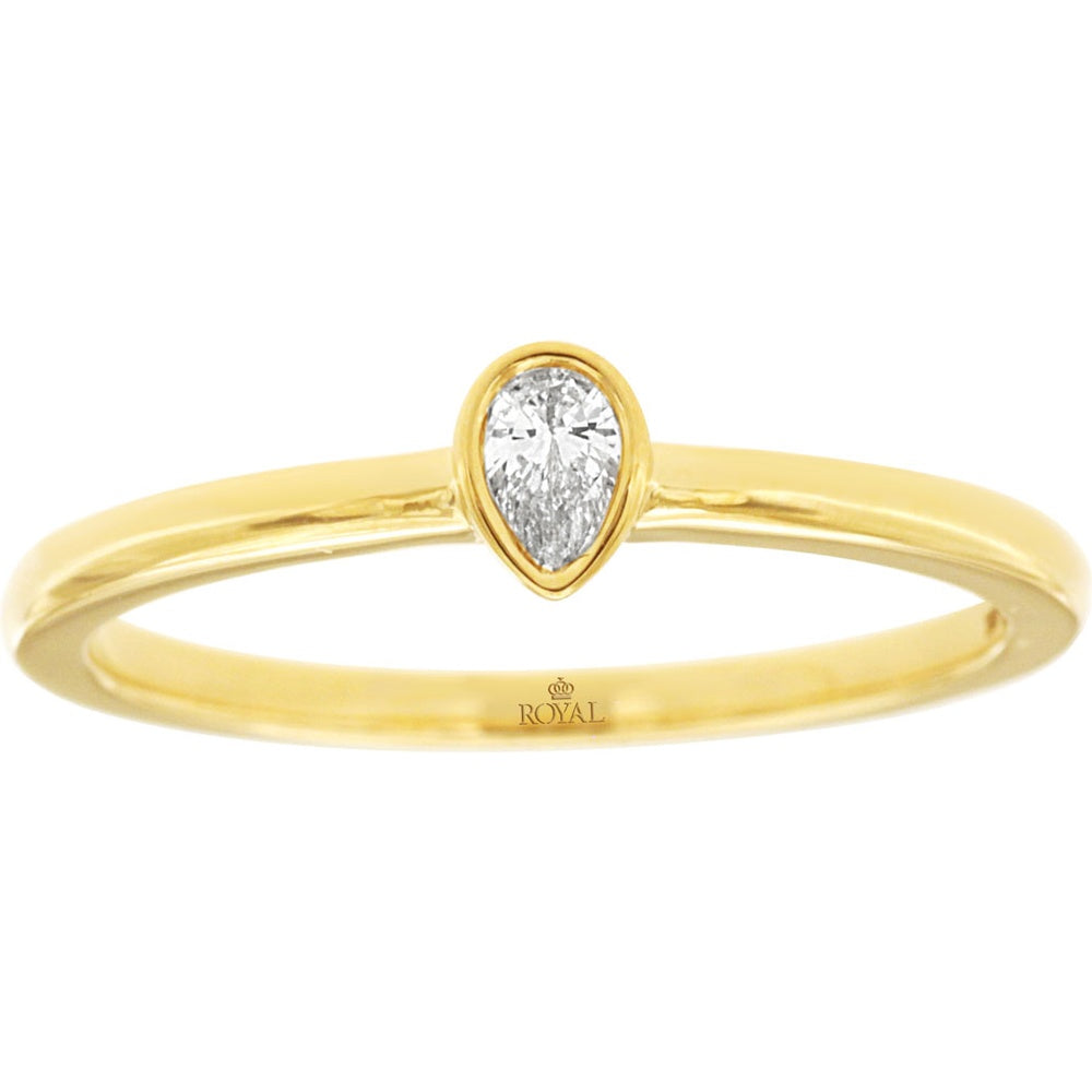 14K Yellow Gold Bezel Set Pear Shaped Diamond Solitaire Ring - 0.10 Carat Total Diamond Weight - Royal Jewelry
