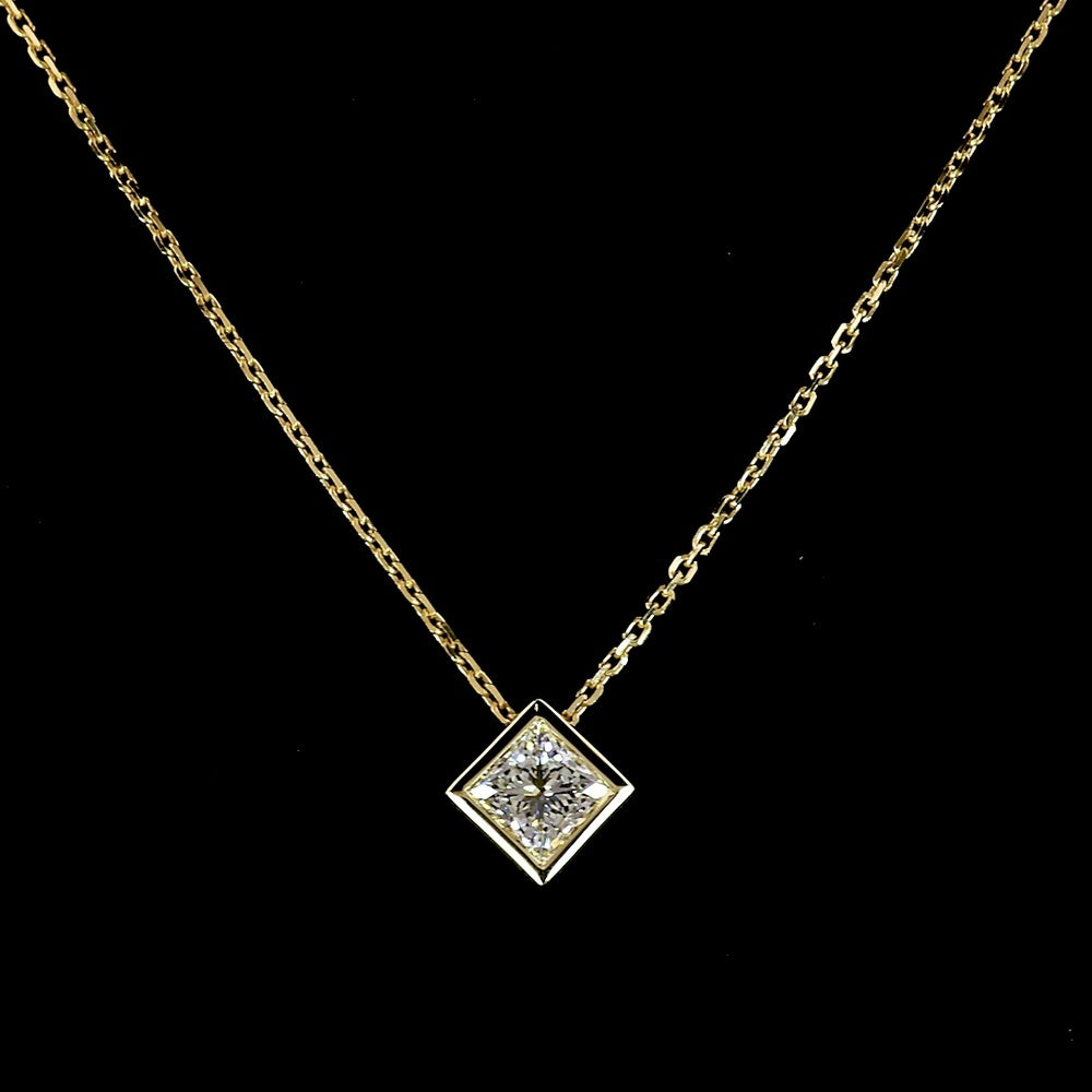 14K Yellow Gold Bezel Set Princess Cut Lab Diamond Solitaire Pendant - 0.51 Carat Total Weight E-F VS1 - Covaloro Fine Jewelry