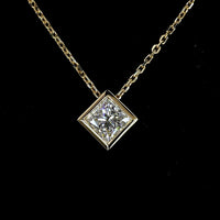 14K Yellow Gold Bezel Set Princess Cut Lab Diamond Solitaire Pendant - 0.51 Carat Total Weight E-F VS1 - Covaloro Fine Jewelry