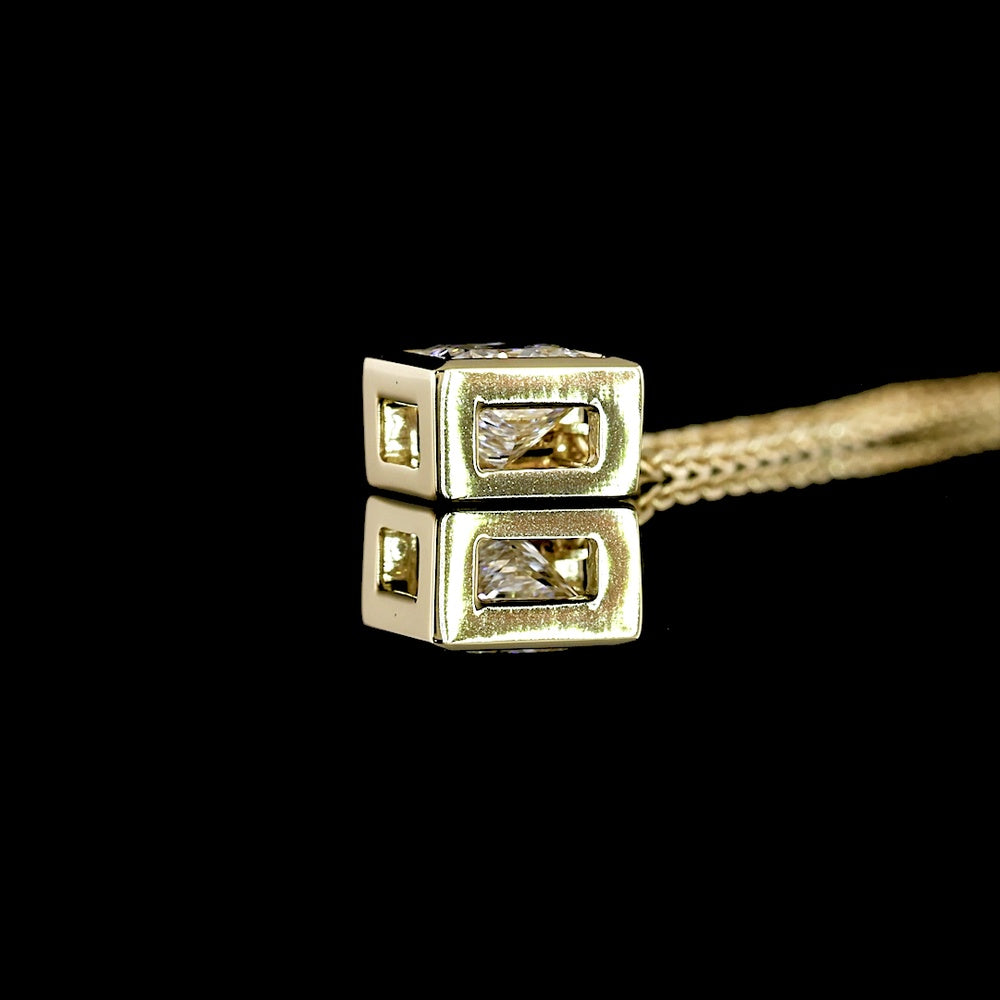 14K Yellow Gold Bezel Set Princess Cut Lab Diamond Solitaire Pendant - 0.51 Carat Total Weight E-F VS1 - Covaloro Fine Jewelry