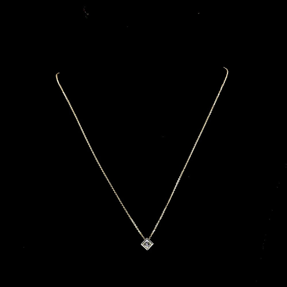 14K Yellow Gold Bezel Set Princess Cut Lab Diamond Solitaire Pendant - 0.51 Carat Total Weight E-F VS1 - Covaloro Fine Jewelry