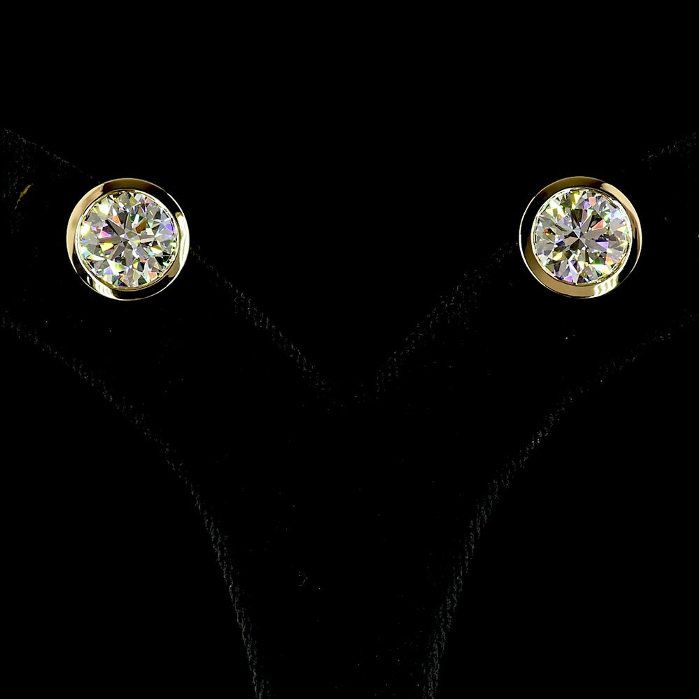 14K Yellow Gold Bezel Set Round Brilliant Cut Lab Diamond Stud Earrings - F VVS2 IGI Certified - 6.55 Carat Total Weight - Covaloro Fine Jewelry