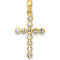 14K Yellow Gold Bezel-Set Round Diamond Cross Pendant - 1/10 Carat Total Diamond Weight by Monteluci Fine Jewelry