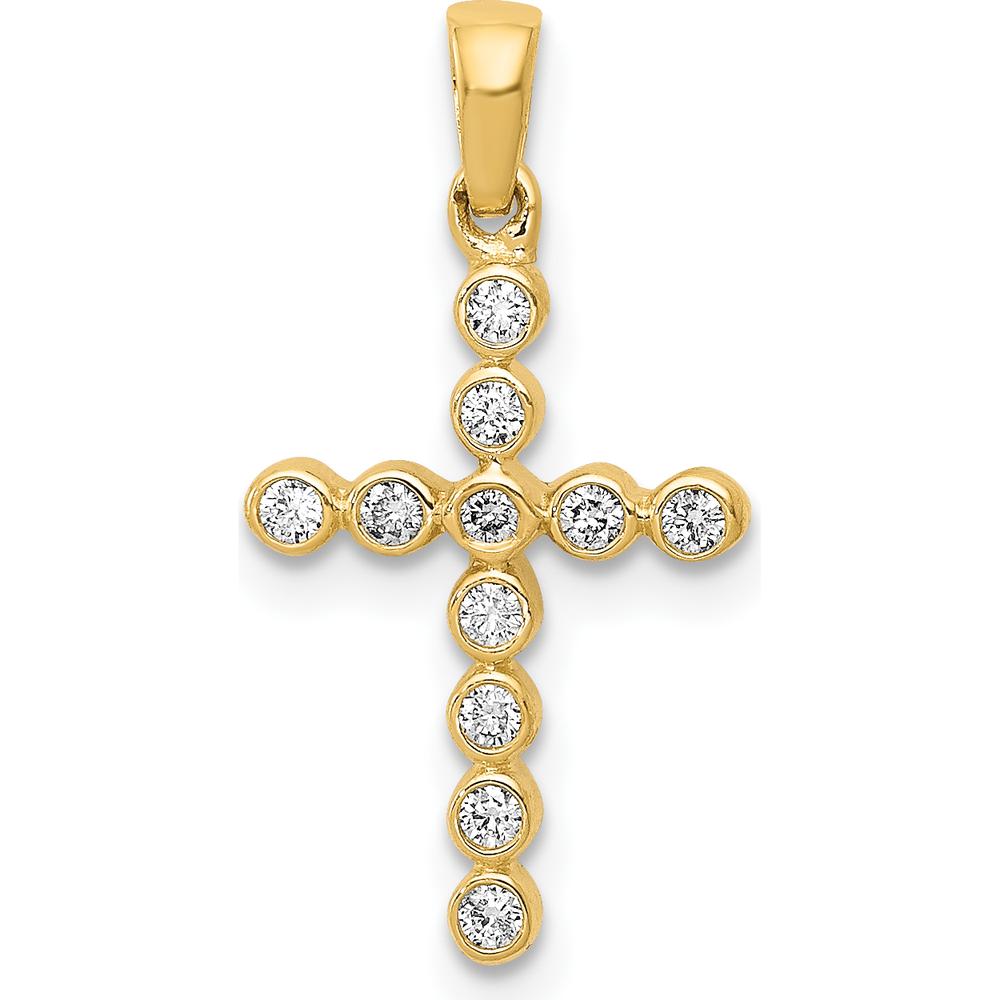 14K Yellow Gold Bezel-Set Round Diamond Cross Pendant - 1/10 Carat Total Diamond Weight by Monteluci Fine Jewelry