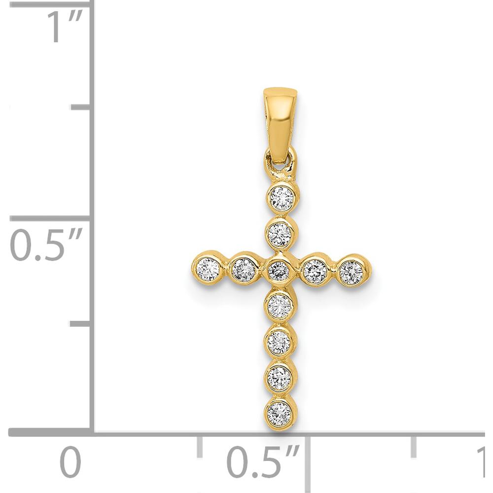 14K Yellow Gold Bezel-Set Round Diamond Cross Pendant - 1/10 Carat Total Diamond Weight by Monteluci Fine Jewelry