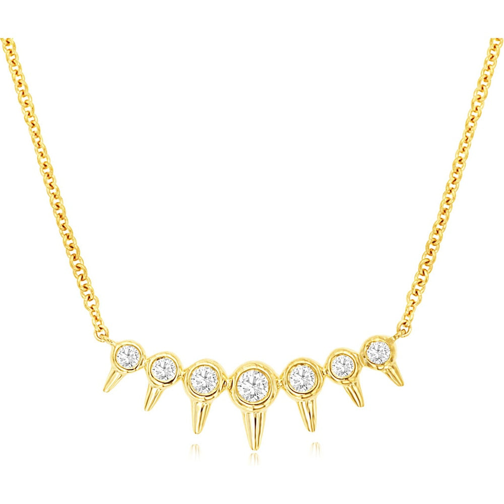 14K Yellow Gold Bezel-Set Round Diamond Spike Necklace with Cable Chain - 0.15 Carat Total Diamond Weight - Royal Jewelry