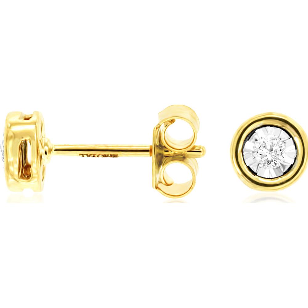14K Yellow Gold Bezel Set Round Diamond Stud Earrings - 0.10 Carats Total Diamond Weight