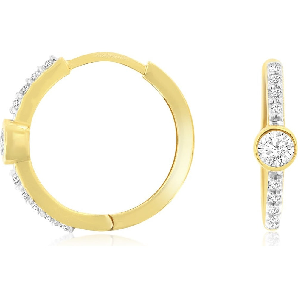 14K Yellow Gold Bezel Set Round Diamond Stud Earrings with Prong-Set Diamond Accents - 0.32 Carat Total Diamond Weight - Royal Jewelry