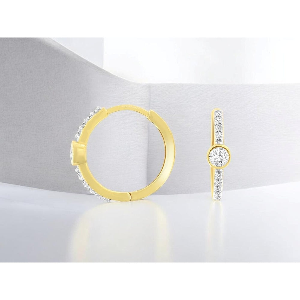 14K Yellow Gold Bezel Set Round Diamond Stud Earrings with Prong-Set Diamond Accents - 0.32 Carat Total Diamond Weight - Royal Jewelry