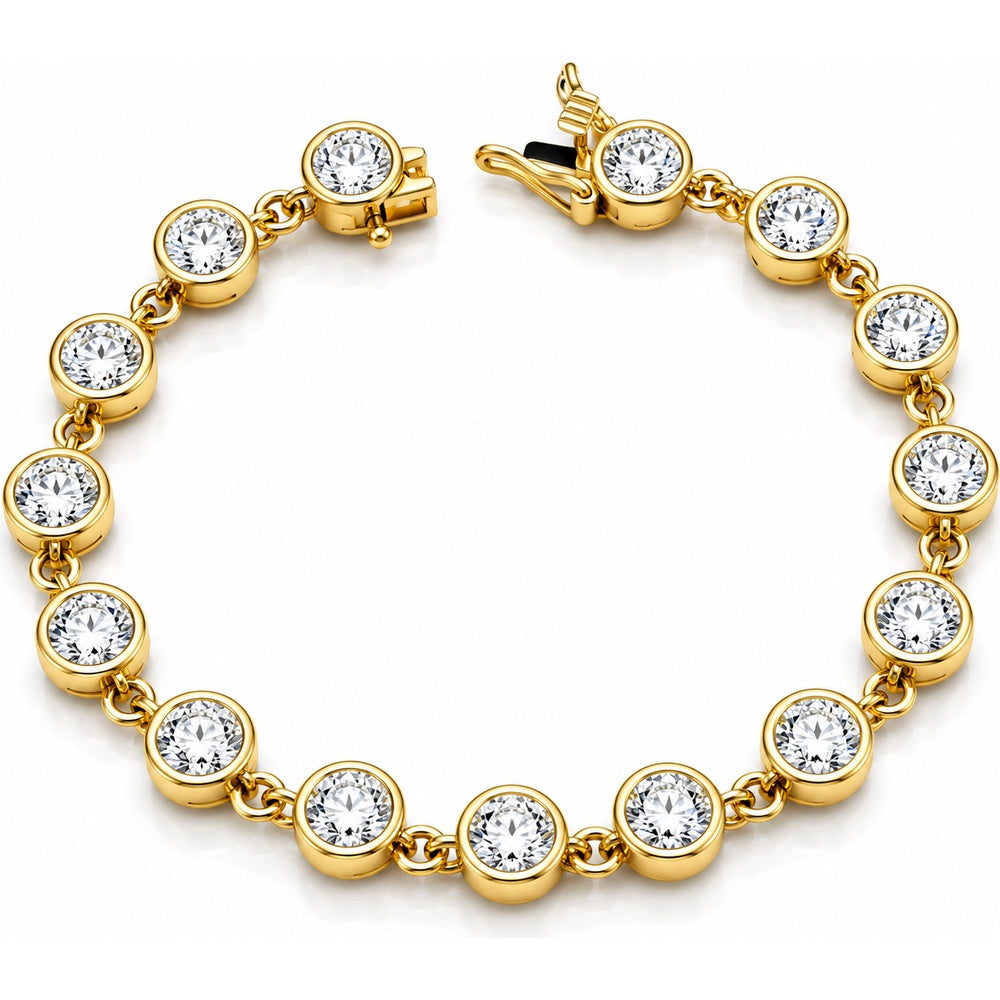 14K Yellow Gold Bezel-Set Round Diamond Tennis Bracelet - 9.10 Carat Total Diamond Weight by Auriventus
